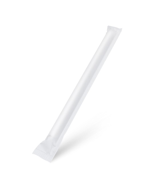 Papierové slamky JUMBO biele 23 cm/12mm, jednotlivo balené, 100ks/bal