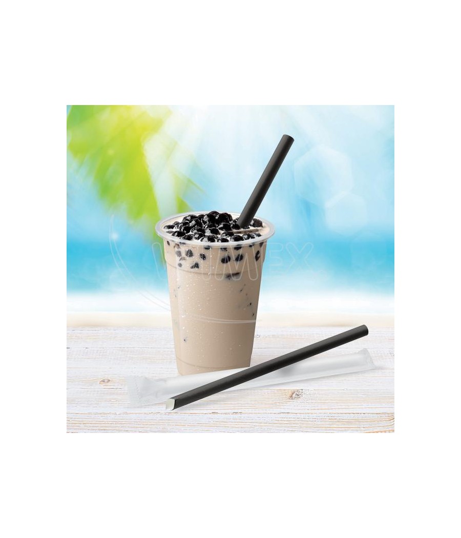 Papierové slamky BUBBLE TEA čierne, 21cm/12mm jednotlivo balené, 100ks/bal