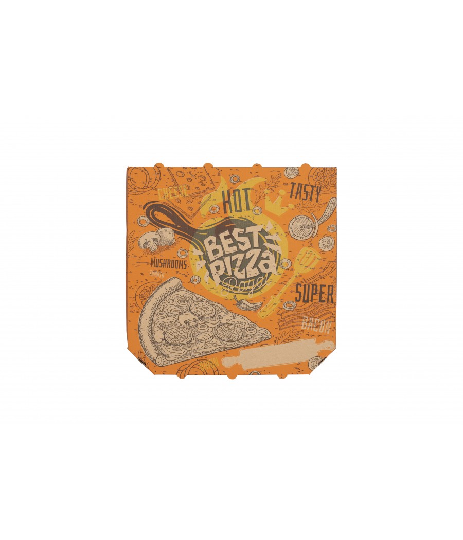 Pizza krabica HNEDÁ s farebnou potlačou 33x33x3, 100ks/bal