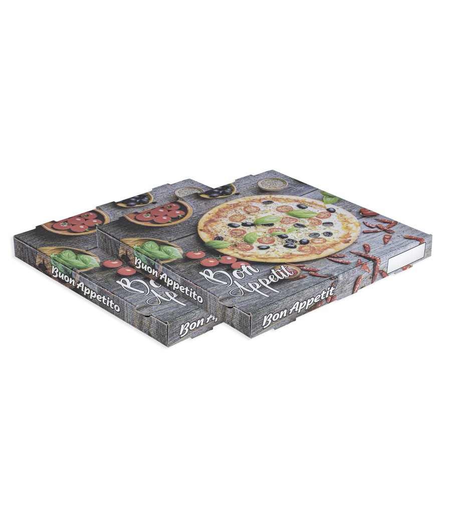 Pizza krabica BIELA s farebnou potlačou 40x40x4, 50ks/bal