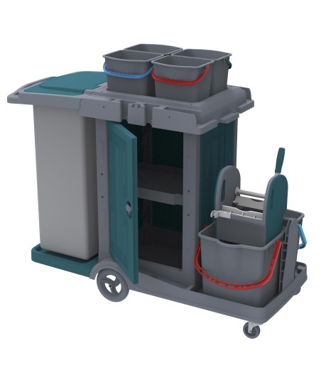 Servisný upratovací vozík  so skriňovou súpravou, 4x6l, 2x18l