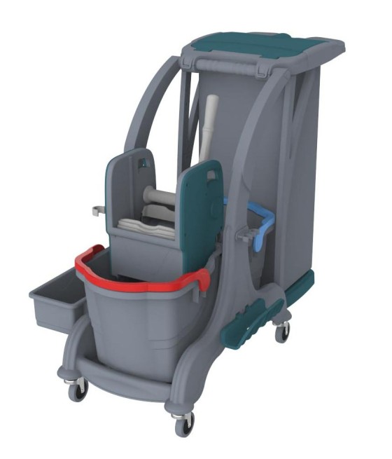 Upratovací vozík plastový 2 x 25l vedrá, úchyt na vrece , žmýkací lis