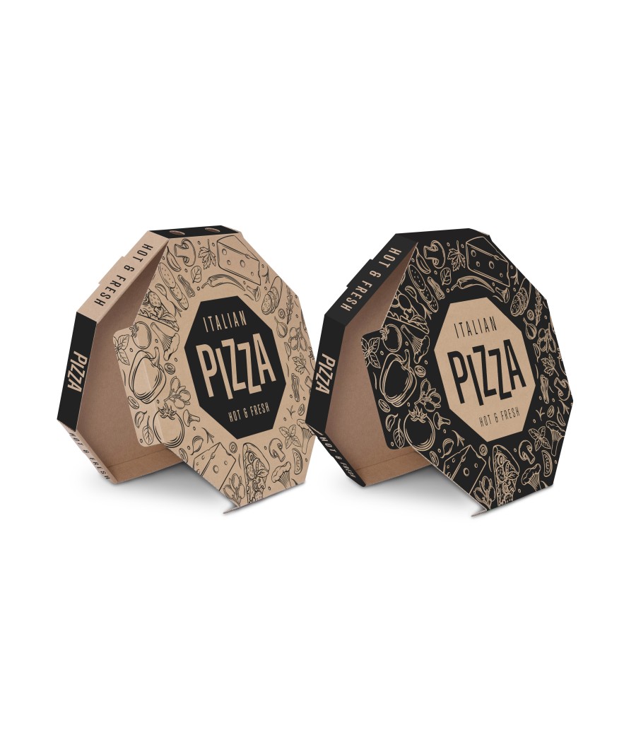 Pizza krabica OCTAGON 32,5 x 32, 5x 3 cm, hnedá, motiv Italian Pizza, 100ks