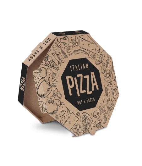 Pizza krabica OCTAGON 32,5 x 32, 5x 3 cm, hnedá, motiv Italian Pizza, 100ks
