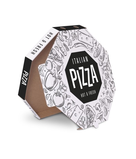Pizza krabica OCTAGON 32,5 x 32, 5x 3 cm, biela, motiv Italian Pizza, 100ks/bal