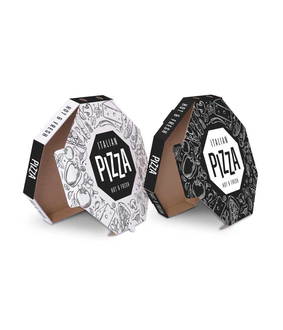 Pizza krabica OCTAGON 32,5 x 32, 5x 3 cm, biela, motiv Italian Pizza, 100ks/bal