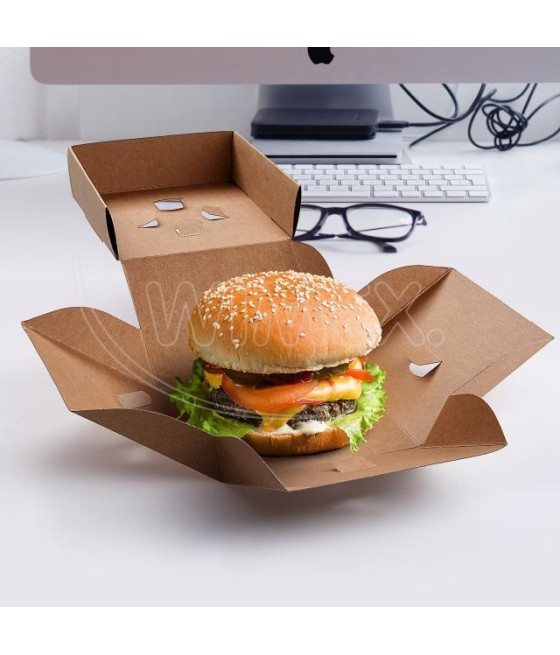 Burger box rozkladací KRAFT, 120x120x100 mm, 100 ks/bal