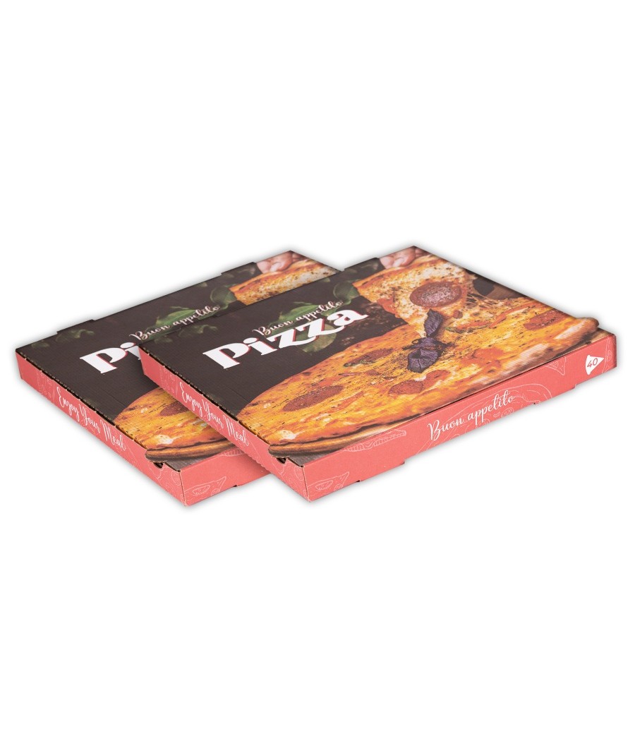 Pizza krabica BIELA s farebnou potlačou 40x40x4, 50ks/bal