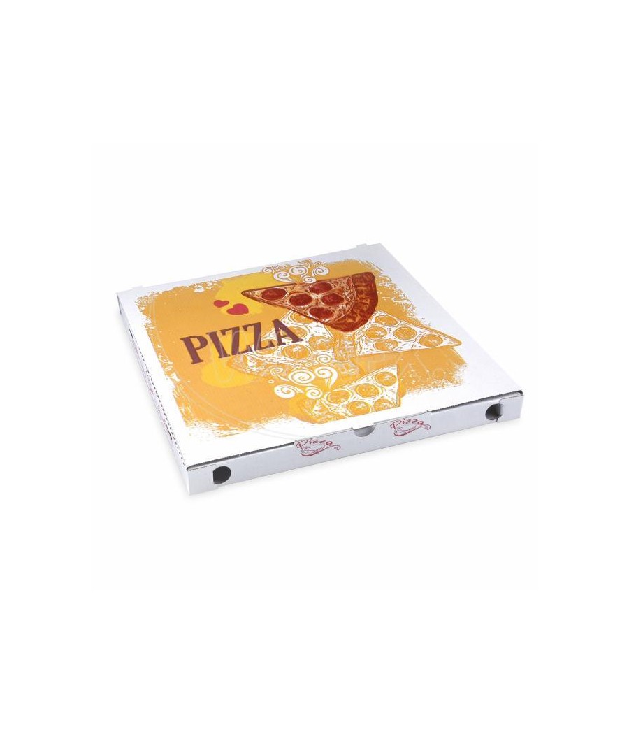 Pizza krabica BIELA s farebnou potlačou, 34,5x34,5x3cm, 100ks/bal