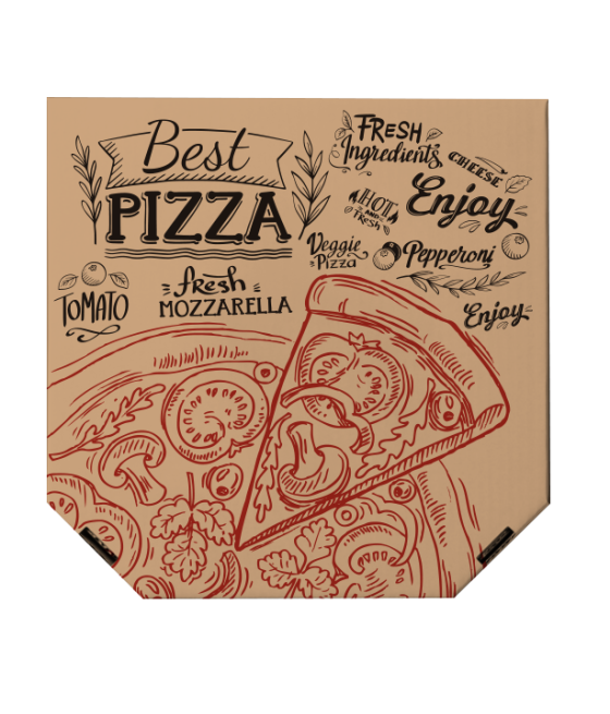 Pizza krabica HNEDÁ  BEST s farebnou potlačou 33x33x3, 100ks/bal 
