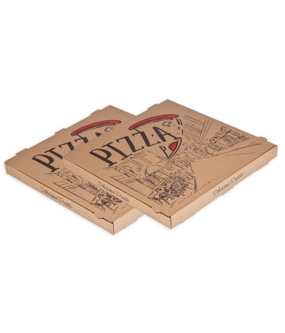 Pizza krabica HNEDÁ s farebnou potlačou, 45x45x4, 50ks/bal.