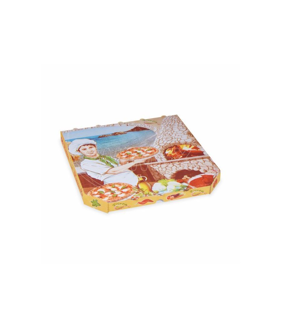 Pizza krabica BIELA s farebnou potlačou, 33x33x3cm, 100ks/bal