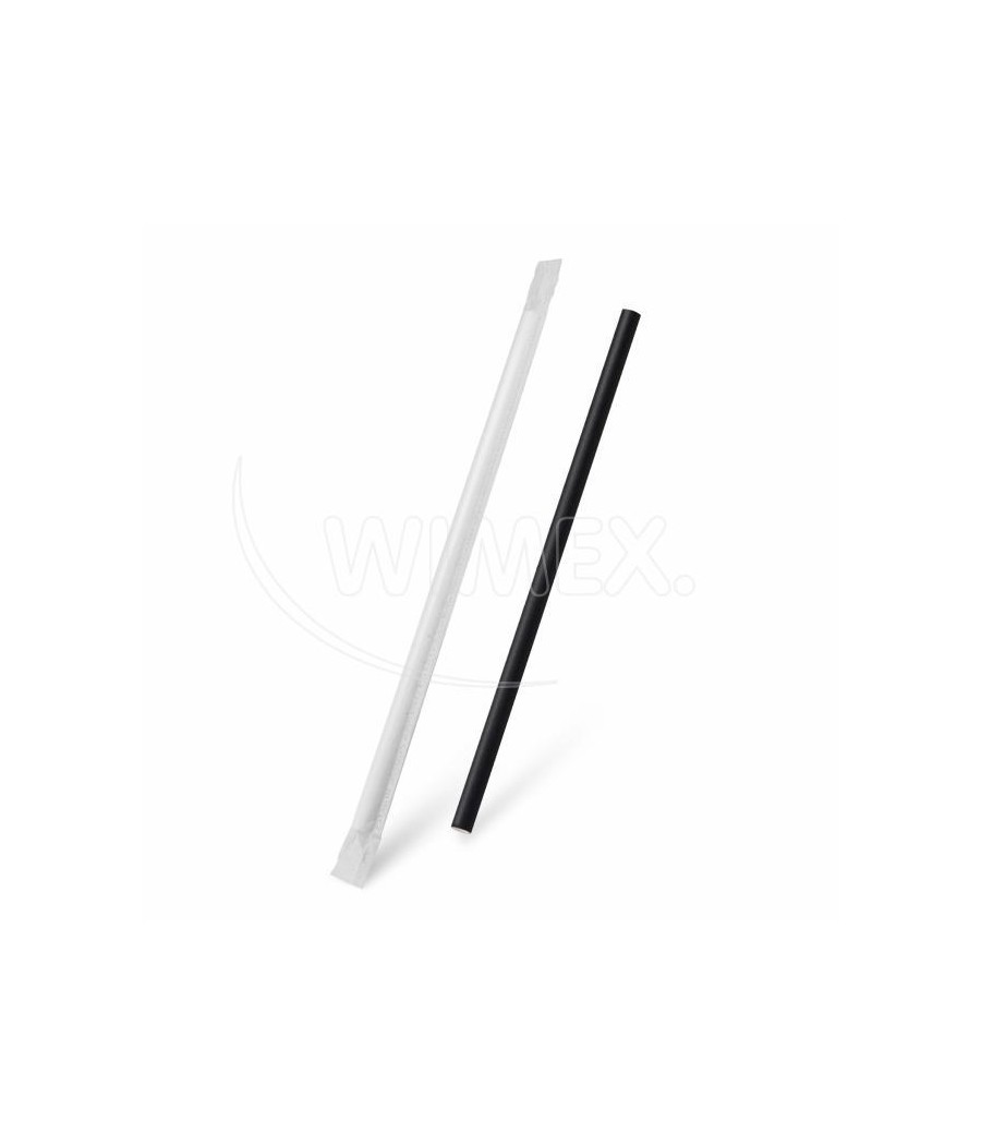 Slamky papierové JUMBO čierne 25 cm/8mm, jednotlivo balené, 100ks/bal