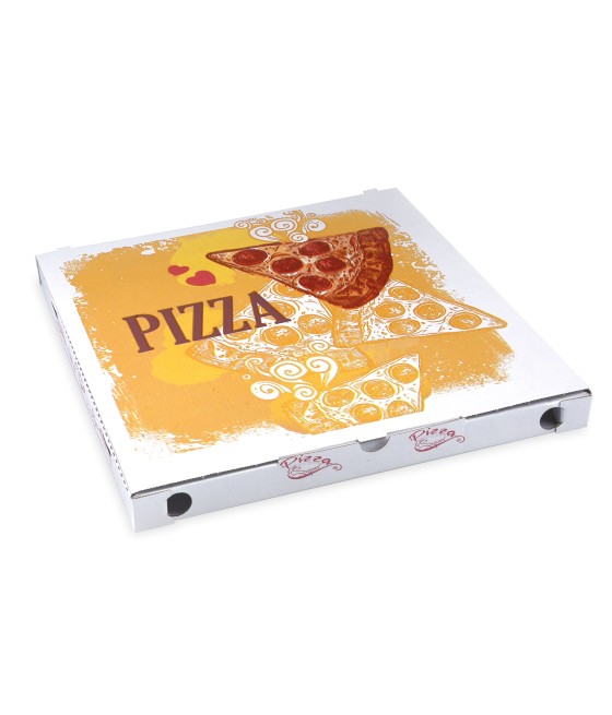 Pizza krabica BIELA s farebnou potlačou, 34,5x34,5x3cm, 100ks/bal